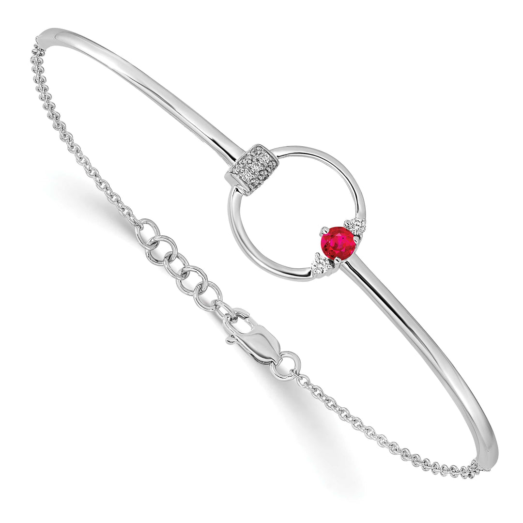 14k White Gold 1/10 carat Diamond and Ruby Circle Half-Bangle 7 inch