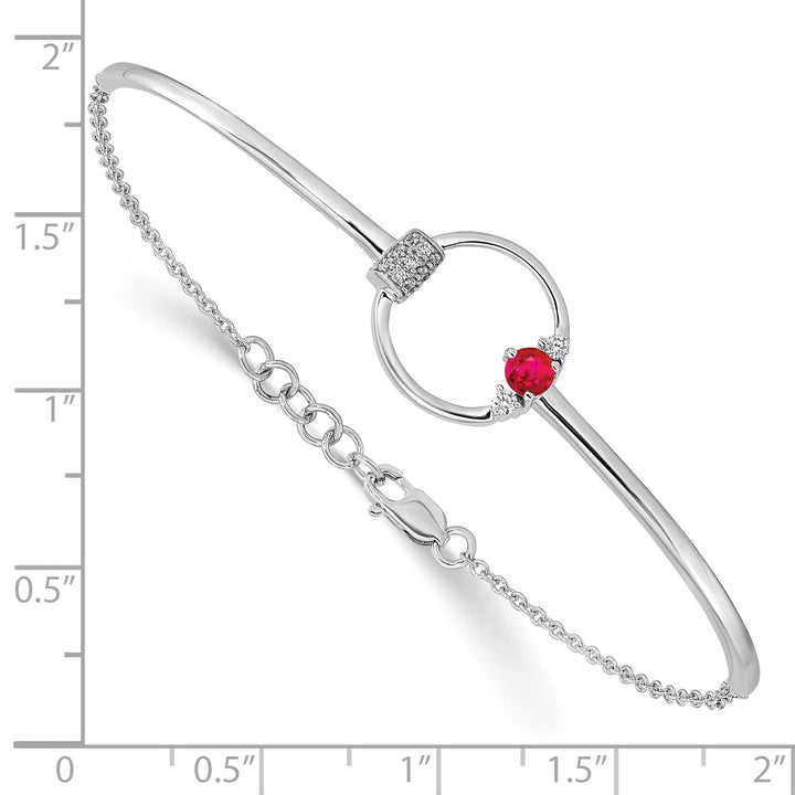 14k White Gold 1/10 carat Diamond and Ruby Circle Half-Bangle 7 inch