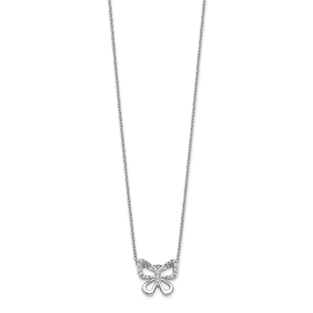 14K White Gold 1/10 carat Diamond Butterfly 18 inch Necklace