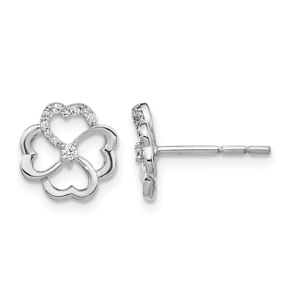 14K White Gold 1/10 carat Diamond Fancy Clover Post Earrings, view 1 of 4