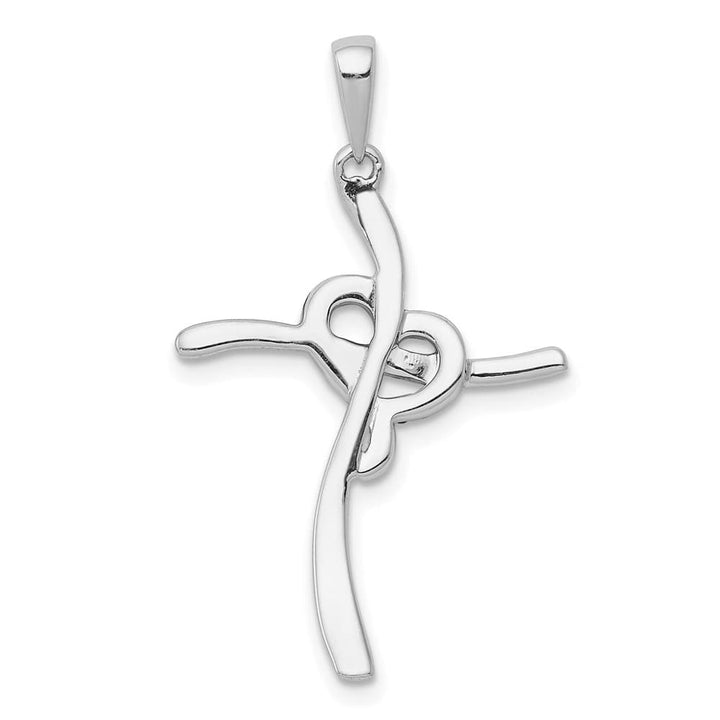 14K White Gold 1/10 CT Champagne Diamond Heart Cross Pendant