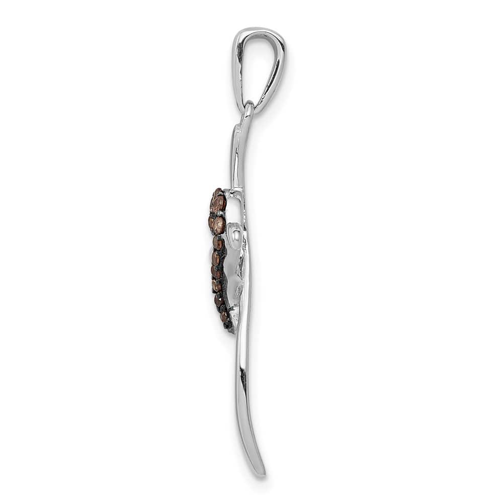 14K White Gold 1/10 CT Champagne Diamond Heart Cross Pendant
