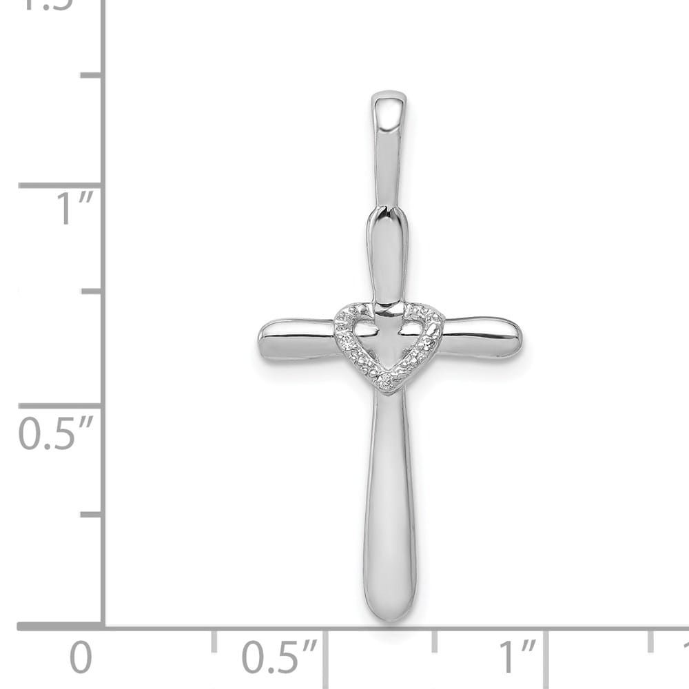 14K White Gold 1/10 CT Diamond Cross with Heart Pendant