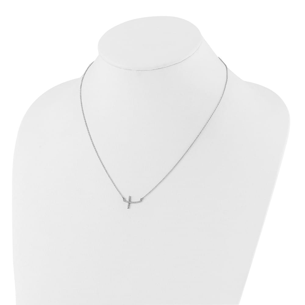 14K White Gold 1/10 ct Diamond Sideways Cross 11x16mm 18 inch Necklace