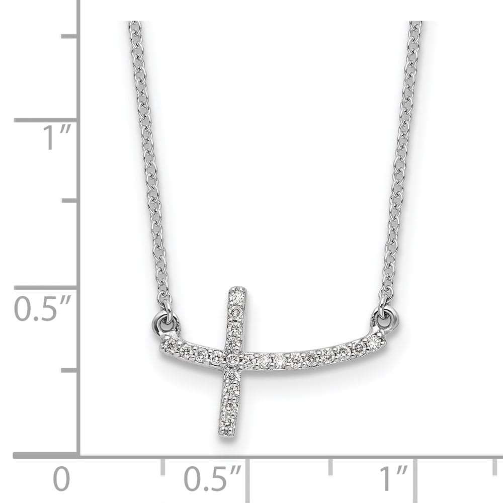 14K White Gold 1/10 ct Diamond Sideways Cross 11x16mm 18 inch Necklace