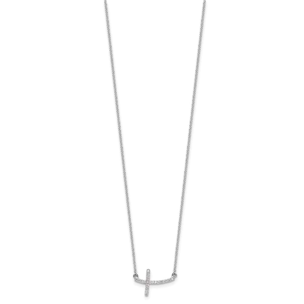 14K White Gold 1/10 ct Diamond Sideways Cross 11x16mm 18 inch Necklace