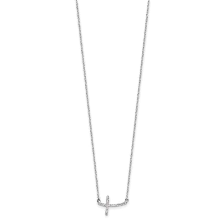 14K White Gold 1/10 ct Diamond Sideways Cross 11x16mm 18 inch Necklace