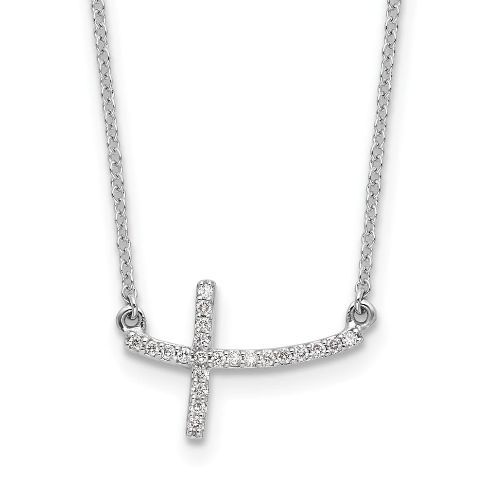 14K White Gold 1/10 ct Diamond Sideways Cross 11x16mm 18 inch Necklace