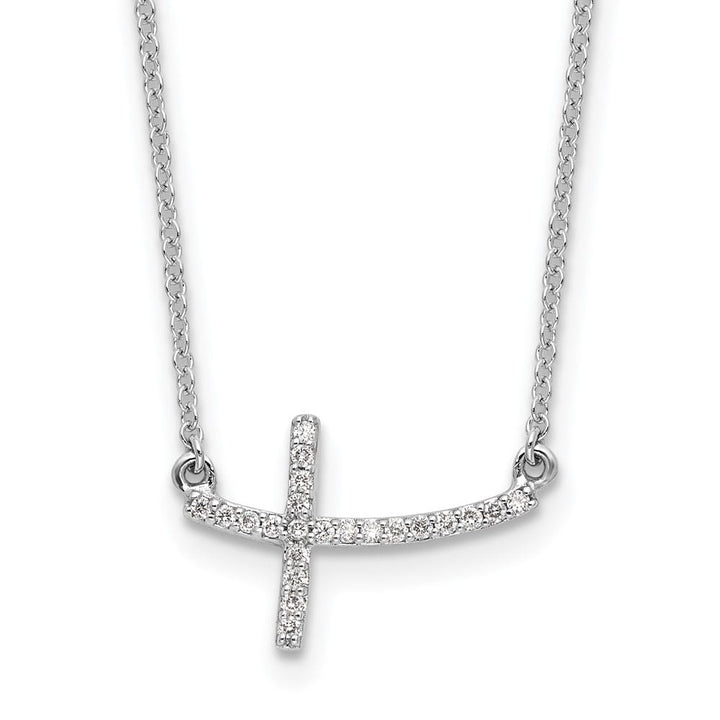 14K White Gold 1/10 ct Diamond Sideways Cross 11x16mm 18 inch Necklace