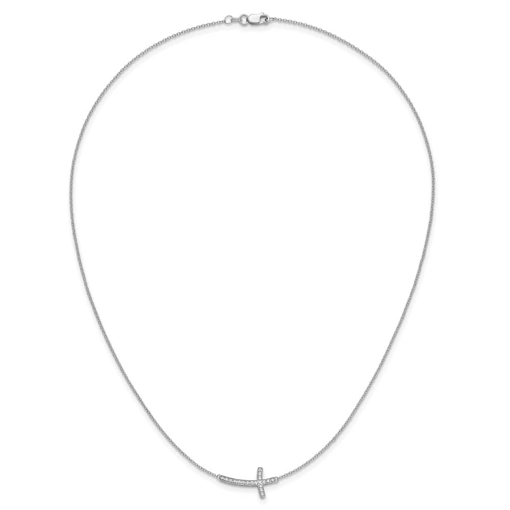 14K White Gold 1/10 ct Diamond Sideways Cross 11x20mm 18 inch Necklace