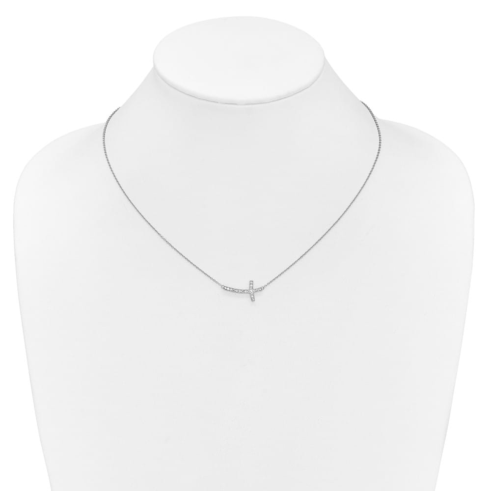 14K White Gold 1/10 ct Diamond Sideways Cross 11x20mm 18 inch Necklace