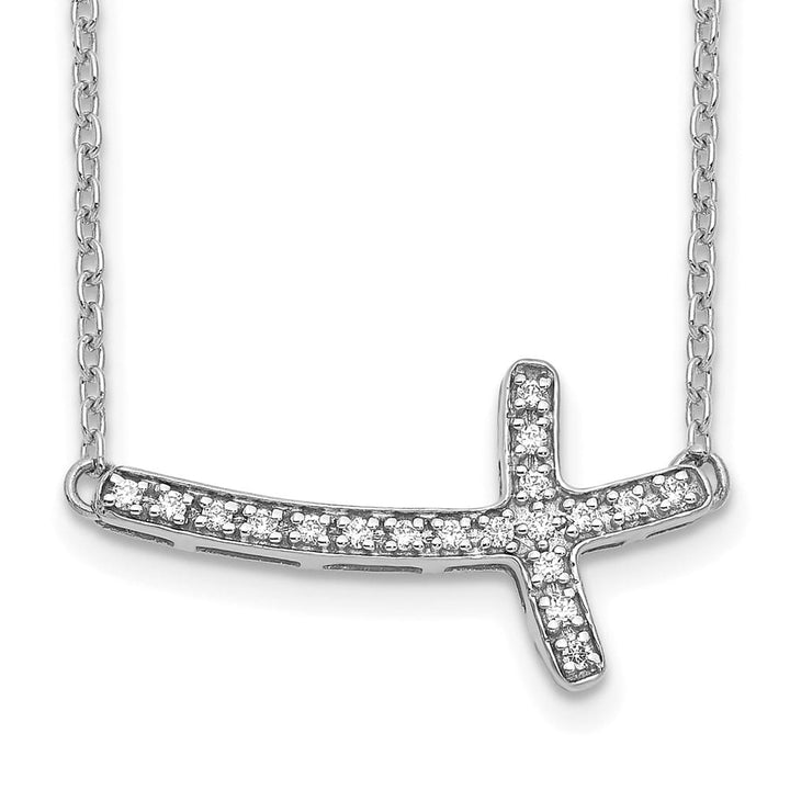 14K White Gold 1/10 ct Diamond Sideways Cross 11x20mm 18 inch Necklace