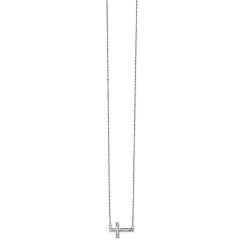 14K White Gold 1/10 ct Diamond Sideways Cross 12x17mm 18 inch Necklace