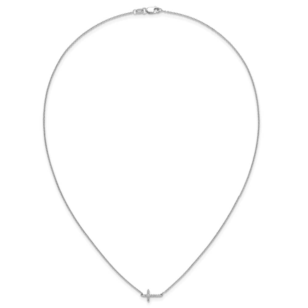 14K White Gold 1/10 ct Diamond Sideways Cross 8x11 mm 18 inch Necklace