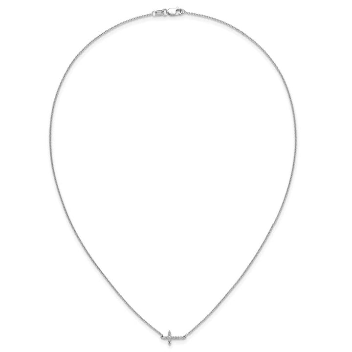 14K White Gold 1/10 ct Diamond Sideways Cross 8x11 mm 18 inch Necklace