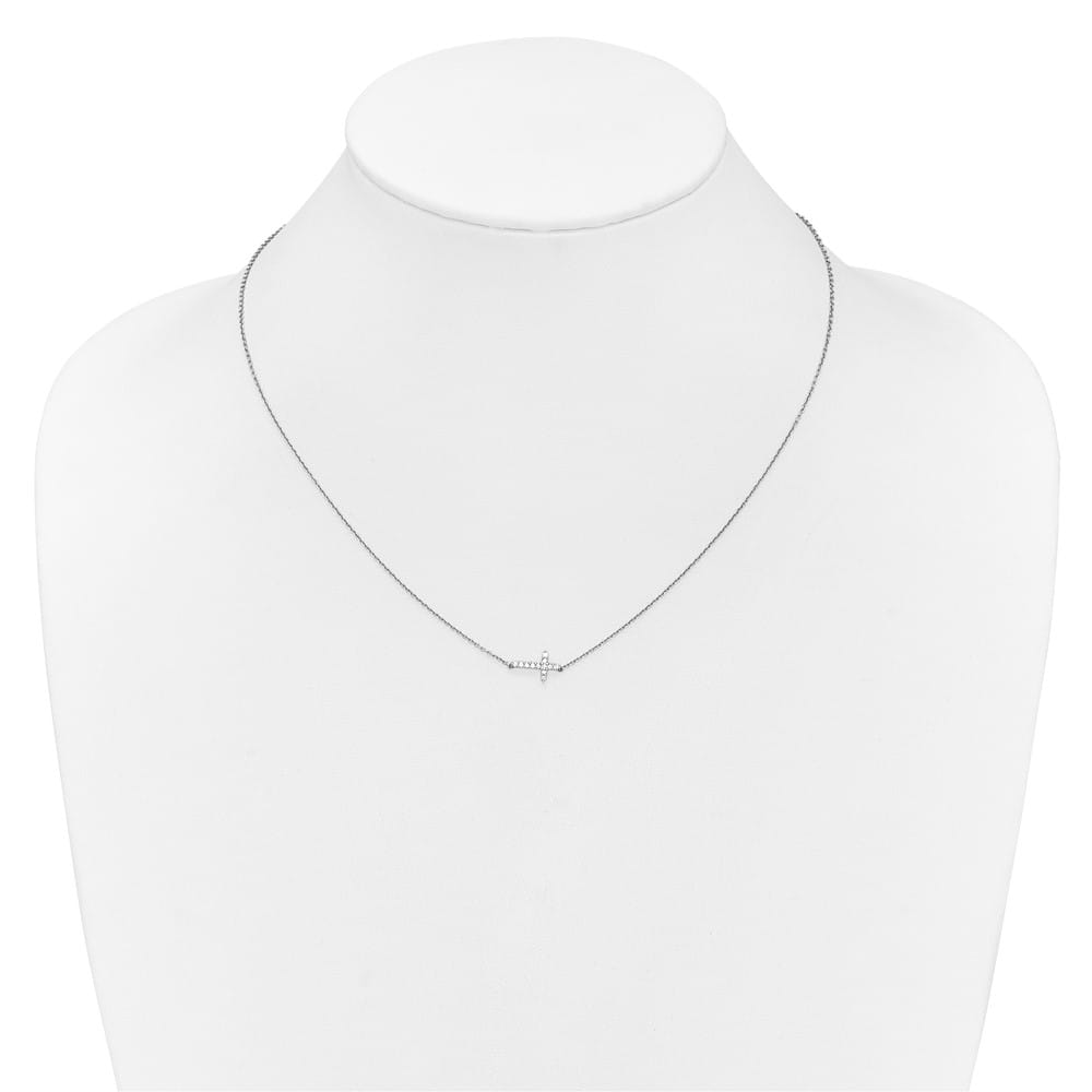 14K White Gold 1/10 ct Diamond Sideways Cross 8x11 mm 18 inch Necklace