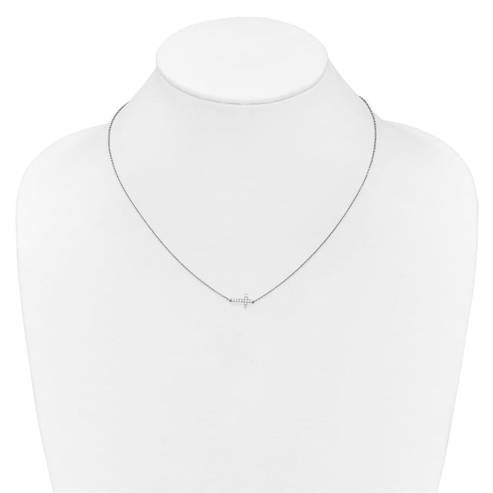 14K White Gold 1/10 ct Diamond Sideways Cross 8x11 mm 18 inch Necklace