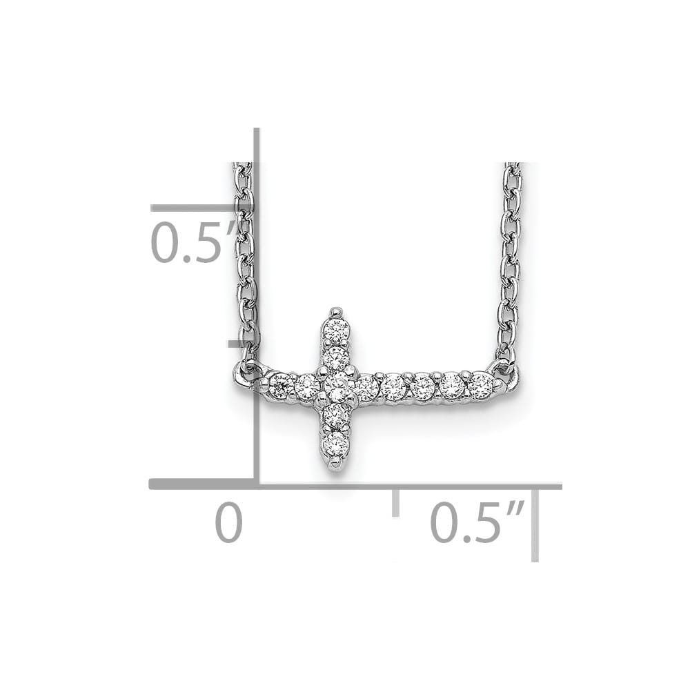 14K White Gold 1/10 ct Diamond Sideways Cross 8x11 mm 18 inch Necklace
