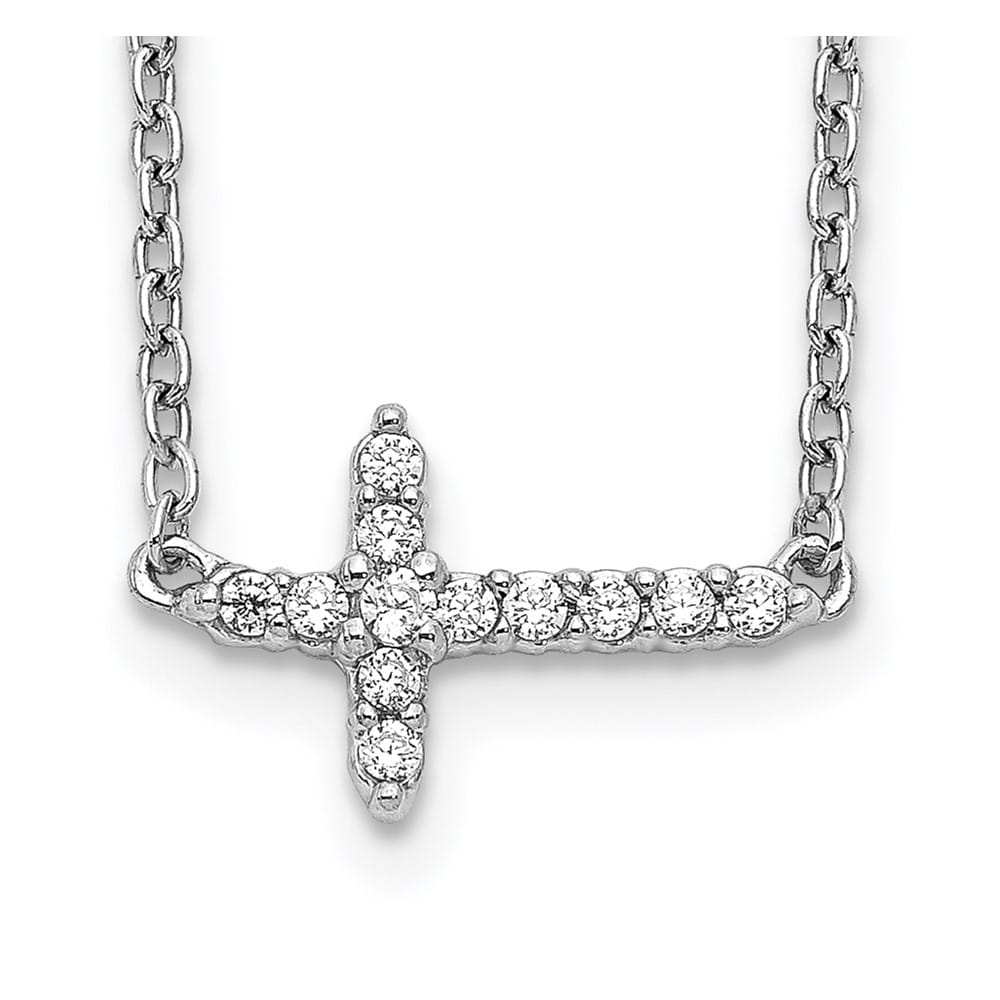 14K White Gold 1/10 ct Diamond Sideways Cross 8x11 mm 18 inch Necklace