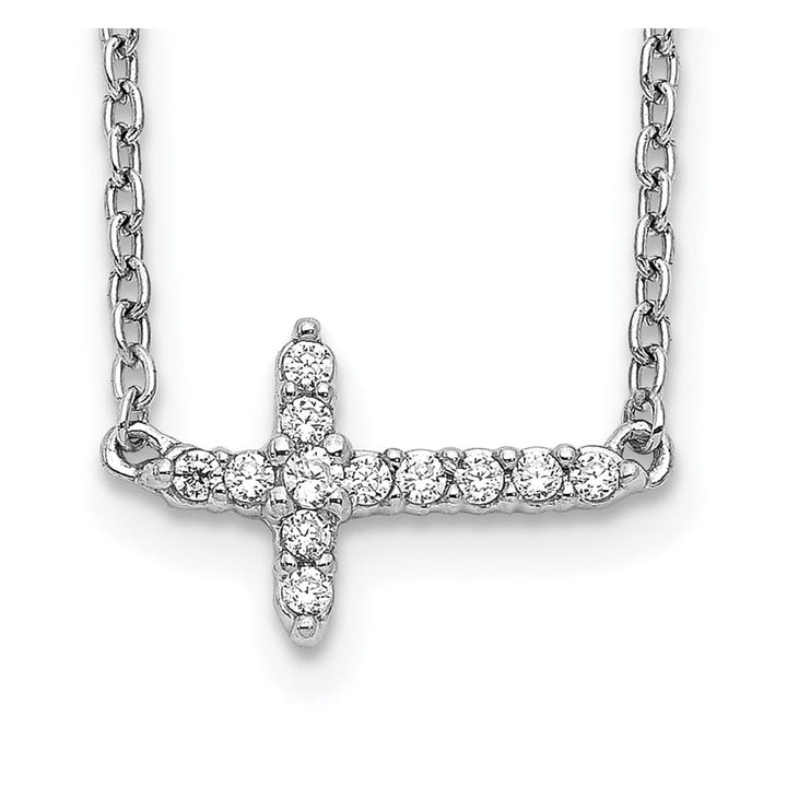 14K White Gold 1/10 ct Diamond Sideways Cross 8x11 mm 18 inch Necklace