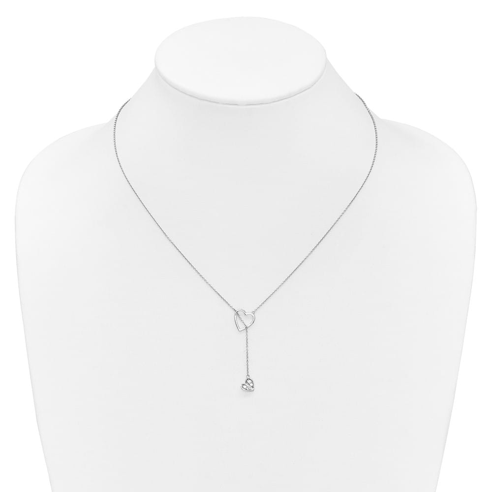 14K White Gold 1/15 carat Diamond Heart with Dangle 18 inch Necklace