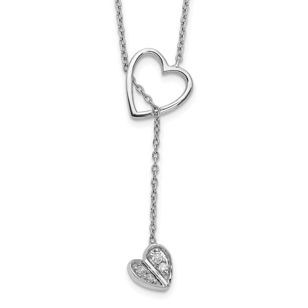 14K White Gold 1/15 carat Diamond Heart with Dangle 18 inch Necklace