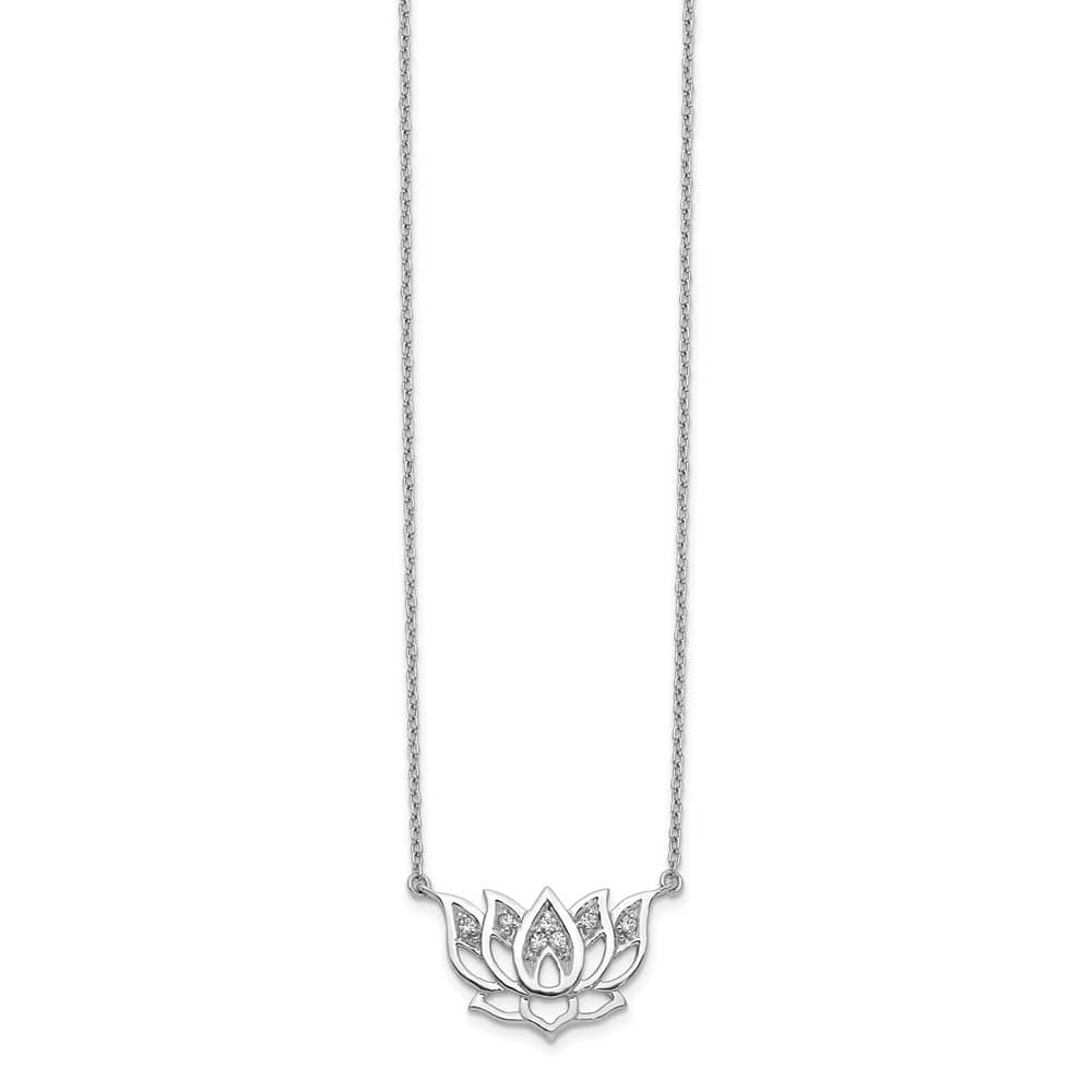 14K White Gold 1/15 carat Diamond Lotus Flower 18 inch Necklace