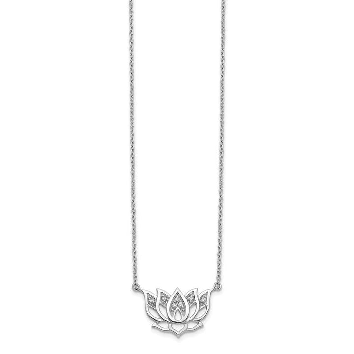 14K White Gold 1/15 carat Diamond Lotus Flower 18 inch Necklace