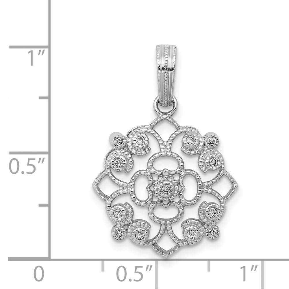 14K White Gold 1/15 ct Diamond Vintage Filigree Pendant