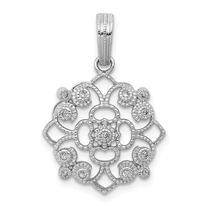 14K White Gold 1/15 ct Diamond Vintage Filigree Pendant