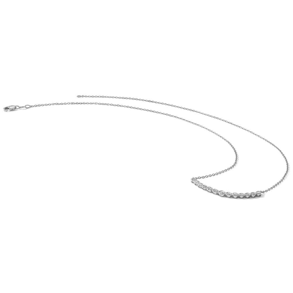 14K White Gold 1/2 carat Diamond Bezel-set Curved Bar 18 inch Necklace