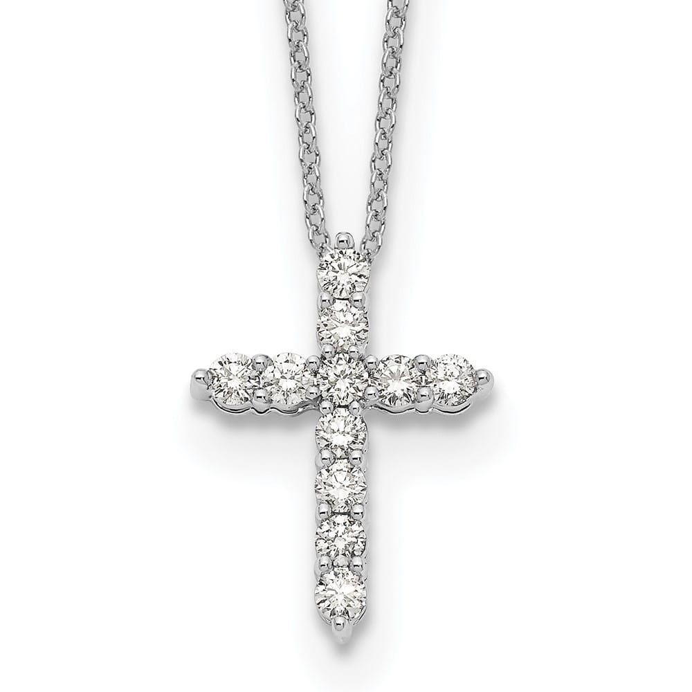 14K White Gold 1/2 carat Diamond Cross Pendant 18 inch Necklace