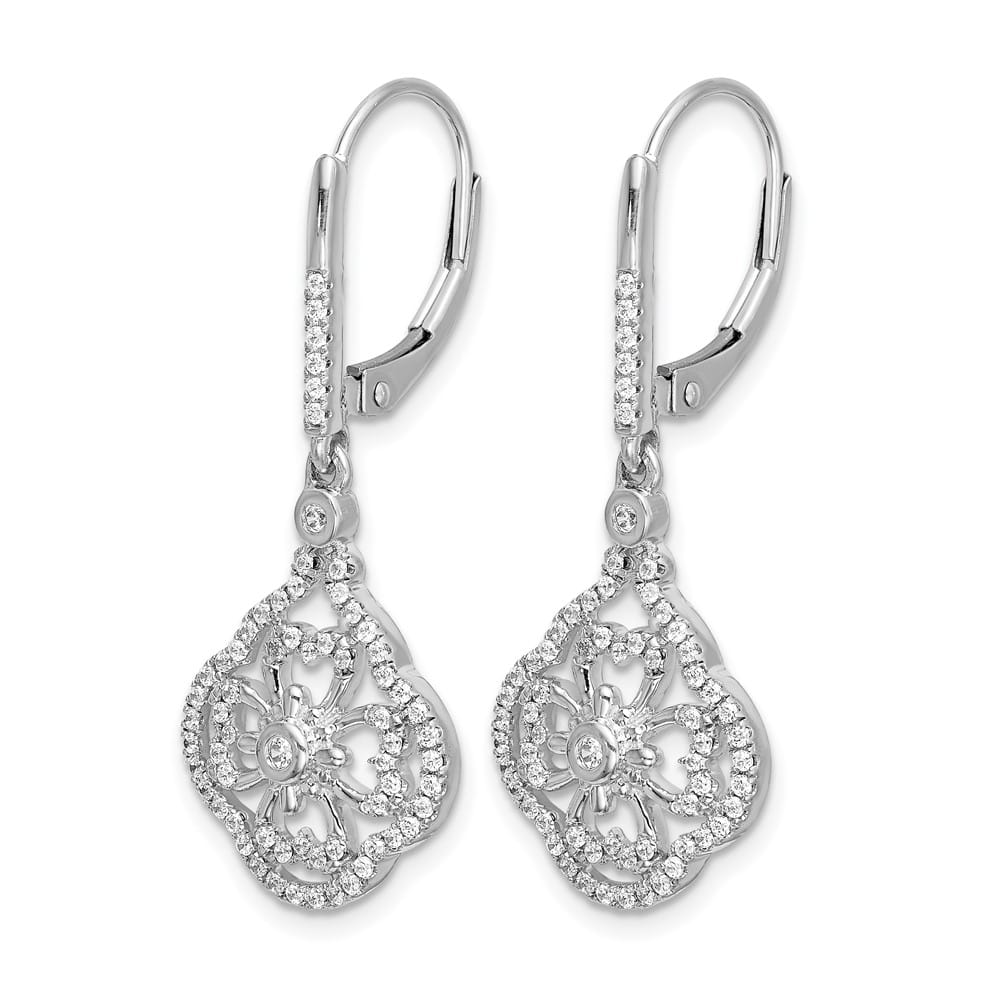 14K White Gold 1/2 carat Diamond Fancy Dangle Leverback Earrings, view 2 of 4