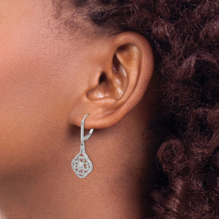 14K White Gold 1/2 carat Diamond Fancy Dangle Leverback Earrings, view 3 of 4