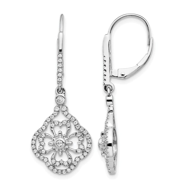 14K White Gold 1/2 carat Diamond Fancy Dangle Leverback Earrings, view 1 of 4