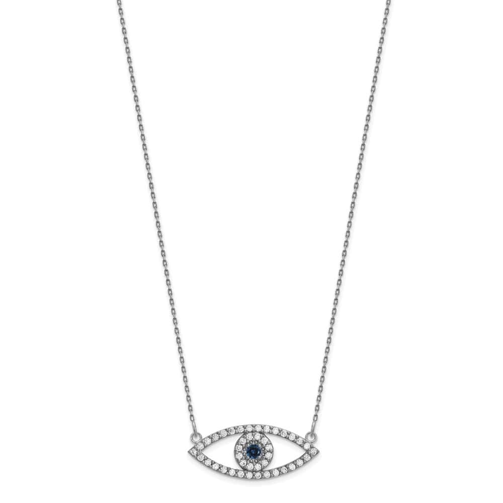 14K White Gold 1/2 carat Diamond Sapphire Evil Eye 18 inch Necklace