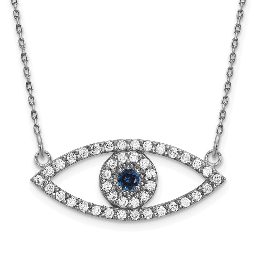 14K White Gold 1/2 carat Diamond Sapphire Evil Eye 18 inch Necklace