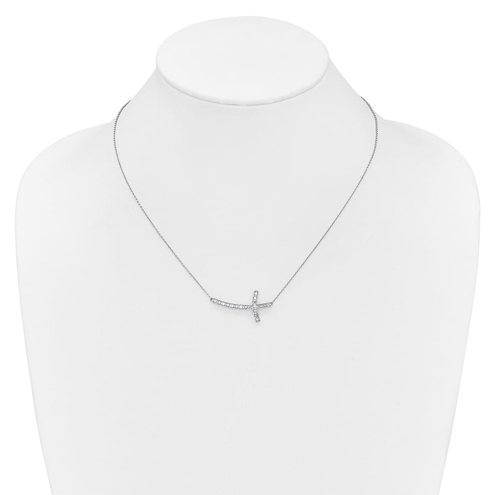 14K White Gold 1/2 carat Diamond Sideways Cross 18 inch Necklace