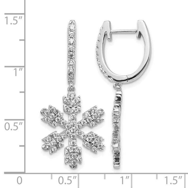 14K White Gold 1/2 carat Diamond Snowflake Dangle Hinged Hoop Earrings, view 8 of 8