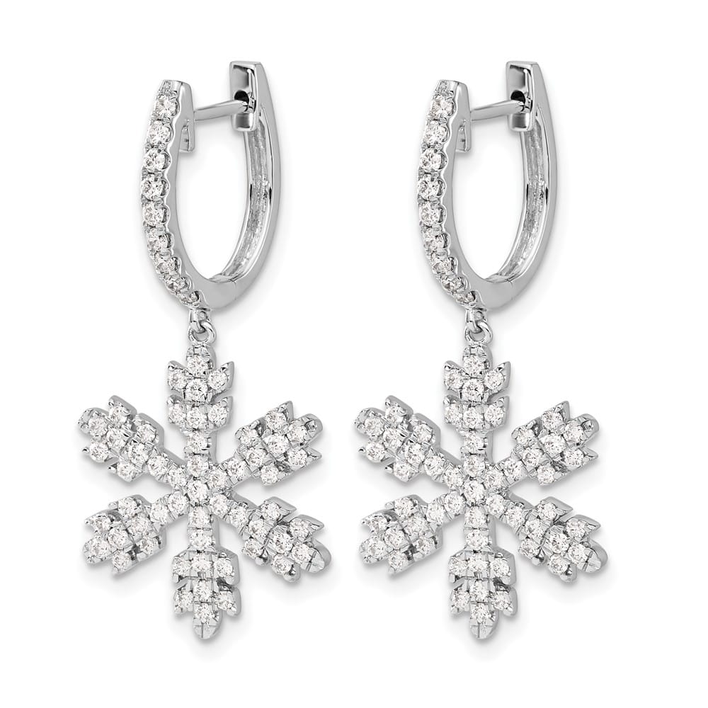 14K White Gold 1/2 carat Diamond Snowflake Dangle Hinged Hoop Earrings, view 6 of 8