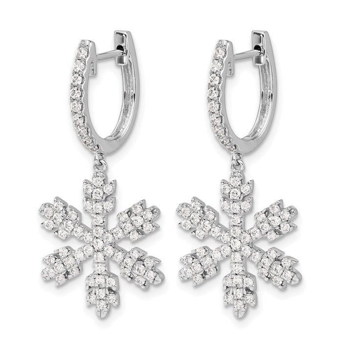 14K White Gold 1/2 carat Diamond Snowflake Dangle Hinged Hoop Earrings, view 6 of 8