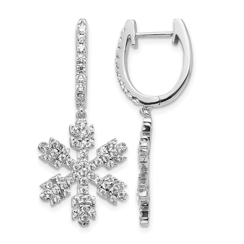 14K White Gold 1/2 carat Diamond Snowflake Dangle Hinged Hoop Earrings, view 5 of 8