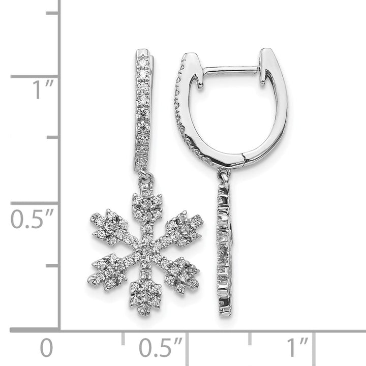 14K White Gold 1/2 carat Diamond Snowflake Dangle Hinged Hoop Earrings, view 4 of 8