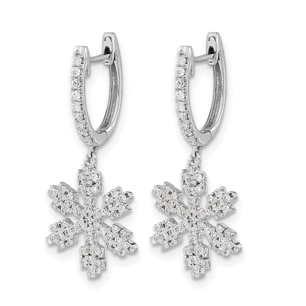 14K White Gold 1/2 carat Diamond Snowflake Dangle Hinged Hoop Earrings, view 2 of 8