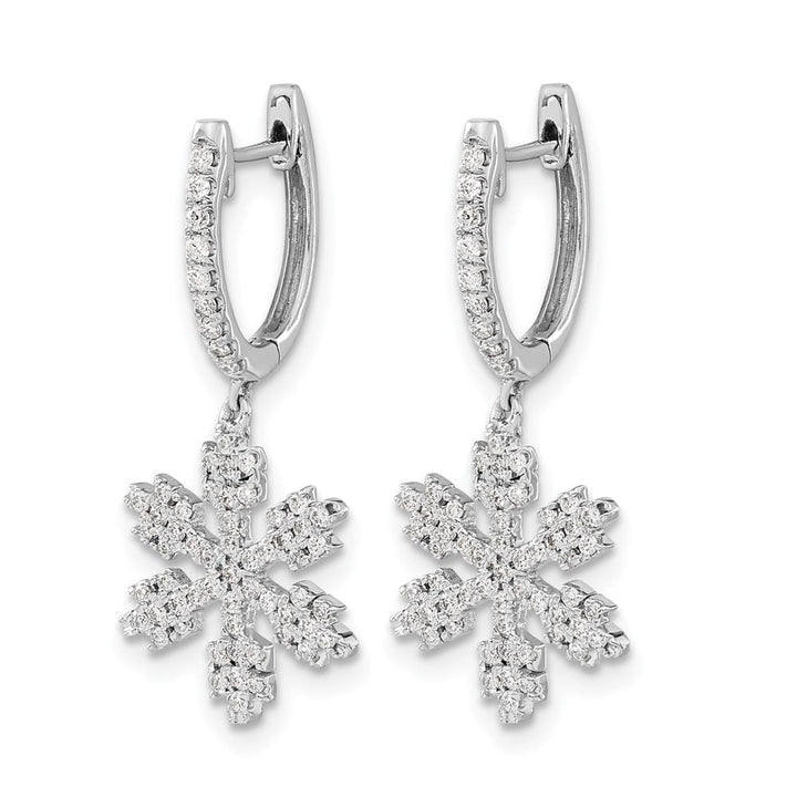 14K White Gold 1/2 carat Diamond Snowflake Dangle Hinged Hoop Earrings, view 2 of 8
