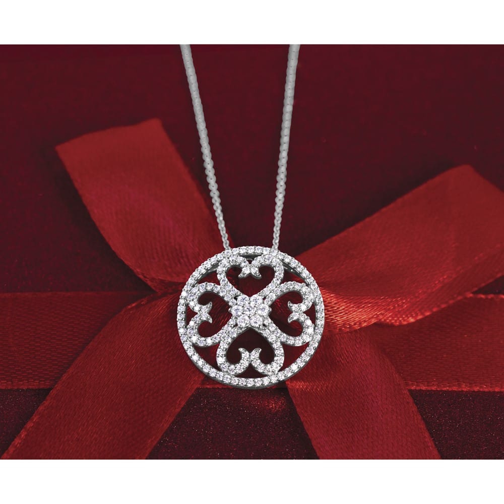 14K White Gold 1/2 carat Diamond Vintage Hearts 18 inch Necklace