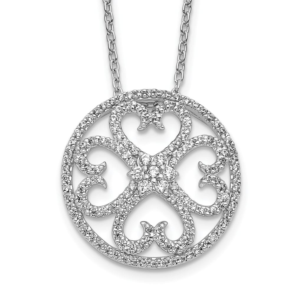 14K White Gold 1/2 carat Diamond Vintage Hearts 18 inch Necklace