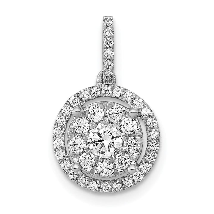 14K White Gold 1/2 ct Diamond Round Halo Cluster Pendant
