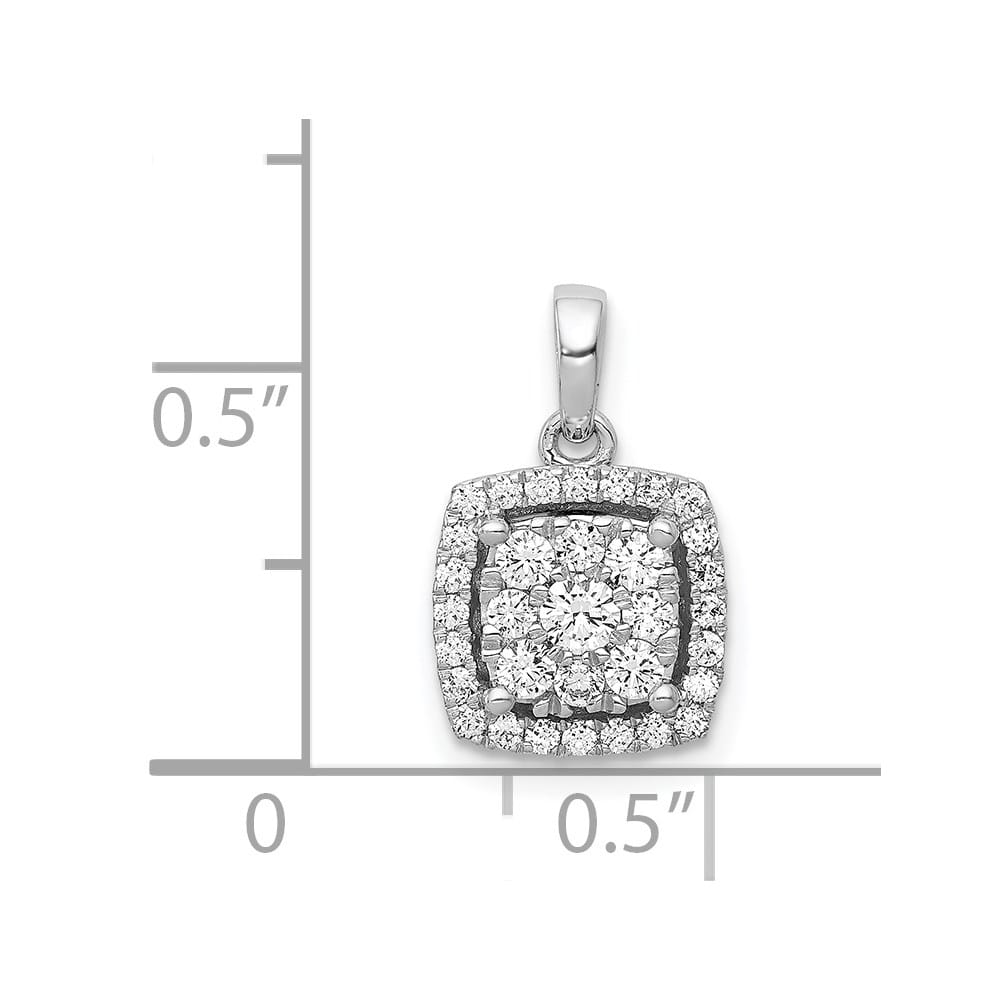14K White Gold 1/2 ct Diamond Square Halo Cluster Pendant
