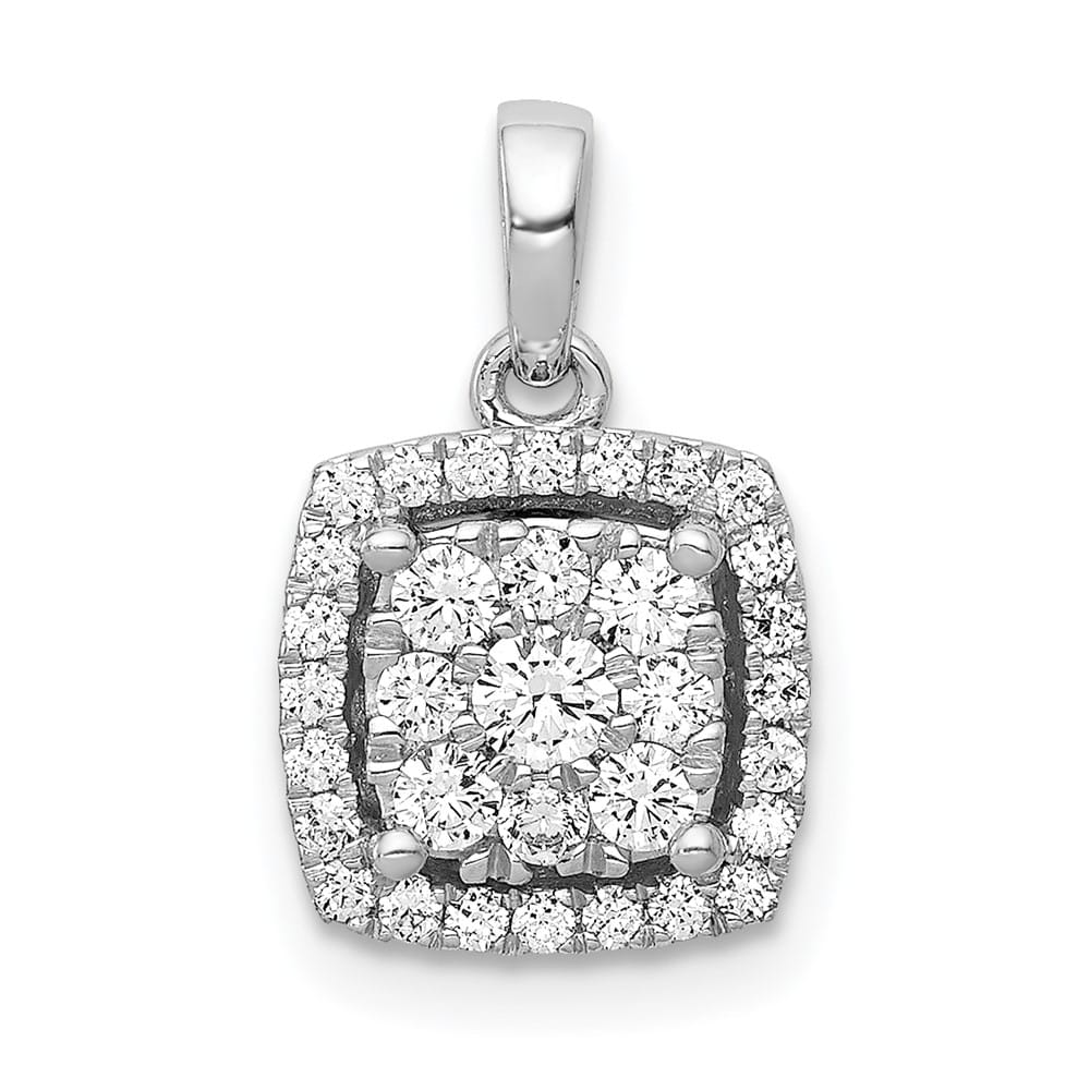 14K White Gold 1/2 ct Diamond Square Halo Cluster Pendant